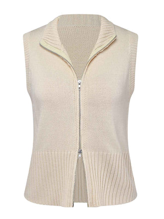 Beige 1950s Lapel Sleeveless Knitted Vest - vintage fashion, retro style
