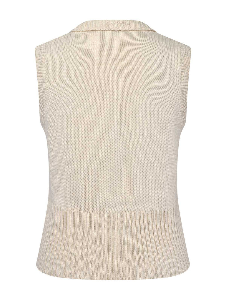 Beige 1950s Lapel Sleeveless Knitted Vest - vintage fashion, retro style