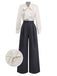 Beige 1950s Pearl Trimmed Bow Tie-Neck Jumpsuit - vintage jumpsuit, retro fashion