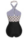 Beige 1950s Polka Dot Halter One-Piece Swimsuit, vintage swimsuit, pin-up swimwear - perfect for women who love vintage and retro fashion