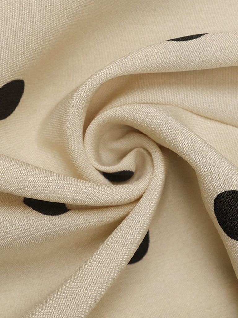 Beige 1950s Polka Dot Strapless Flared Peplum Hem Top, vintage top, retro blouse - perfect for women who love vintage and retro fashion