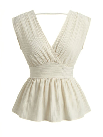 Beige 1950s V-Neck Fitted Tops
