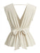 Beige 1950s V-Neck Fitted Tops 2