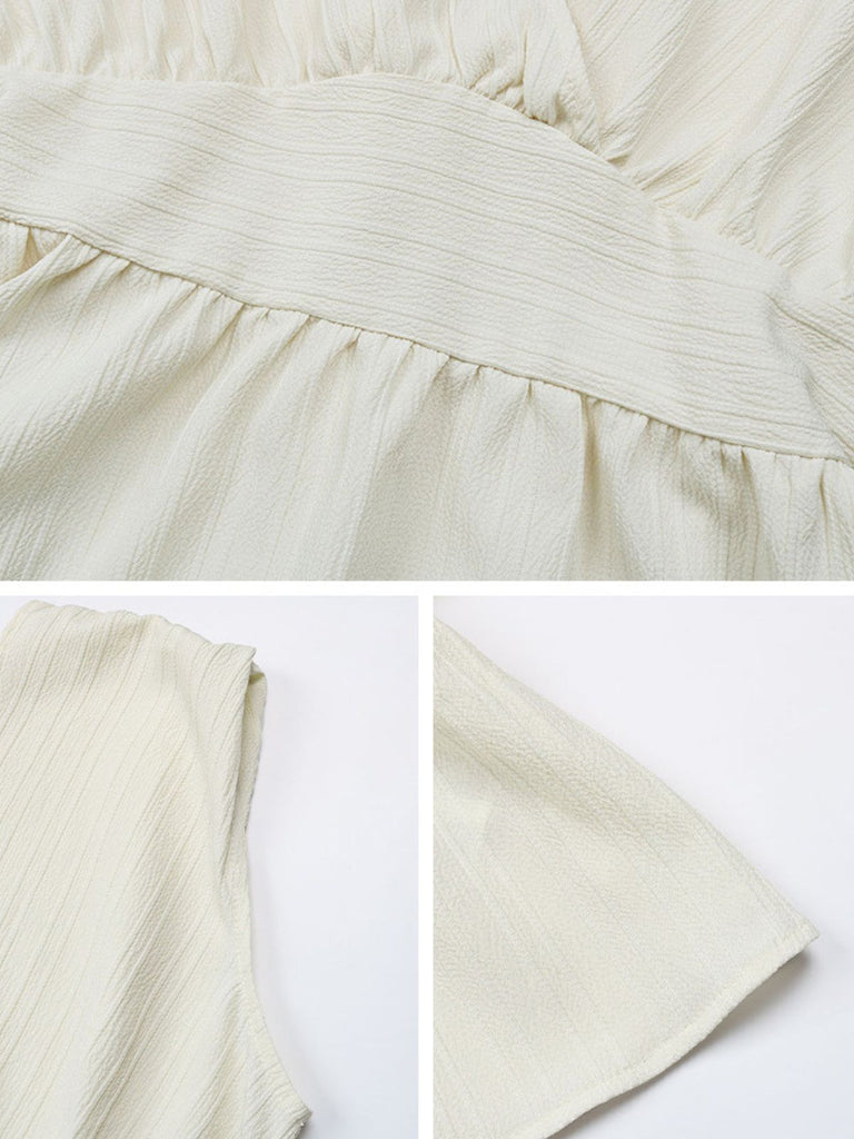 Beige 1950s V-Neck Fitted Tops 4