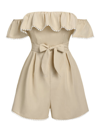 Beige 1950s Solid Cap Sleeve Belt Romper, vintage romper, retro jumpsuit - perfect for women who love vintage and retro fashion