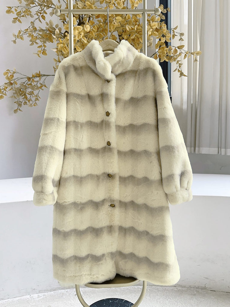 Beige 1950s Stripe Faux Fur Plush Coat - vintage fashion, retro style