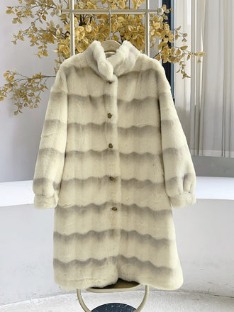 Beige 1950s Stripe Faux Fur Plush Coat - vintage fashion, retro style