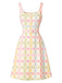 Beige 1960s Plaid Floral Square Neck Dress 2