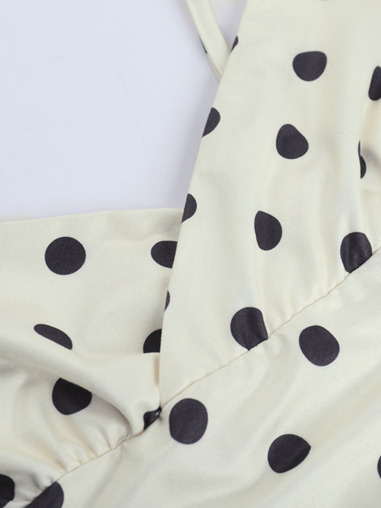 White 1960s Polka Dot V Neck Dress 3