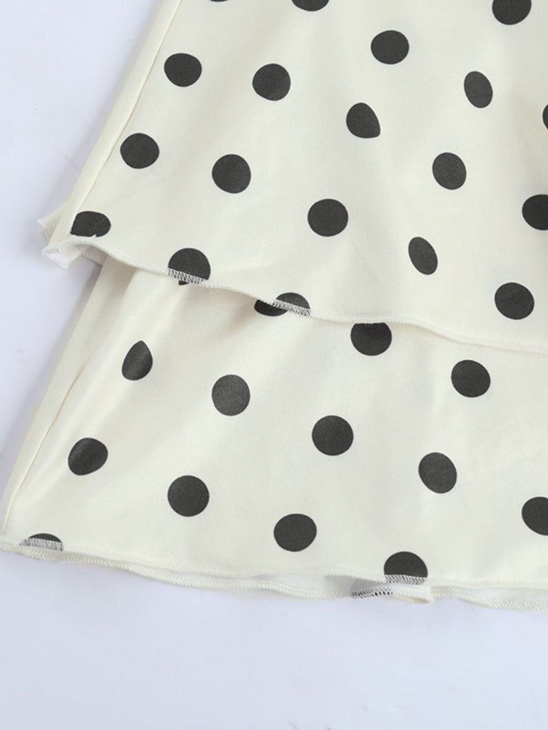 White 1960s Polka Dot V Neck Dress 5