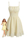 Beige 1960s Solid Ruched Textured Spaghetti Strap Mini Dress - vintage dress, retro fashion for vintage lovers