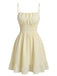 Beige 1960s Solid Ruched Textured Spaghetti Strap Mini Dress - vintage dress, retro fashion for vintage lovers
