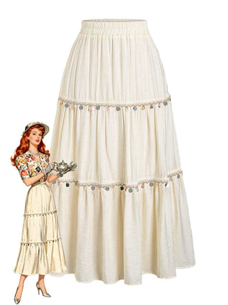 Beige 1950s Sequin Vintage Classic Skirt