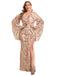 Beige 1980s Floral Sequin Maxi Slit Dress - vintage dress, retro fashion