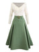 Beige & Green 1950s Knit Off-Shoulder Pleated Dress - vintage dress, retro fashion, rockabilly