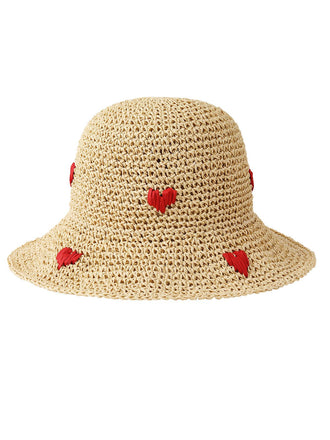 Beige Retro Heart Straw Sun Hat, vintage fashion, retro style - perfect for women who love vintage and retro fashion