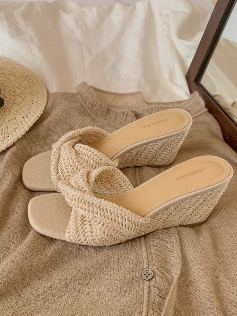 Beige Woven Flat Slide Sandals 2