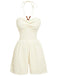 Beige 1940s Beaded Ruched Halter Waist Romper - vintage jumpsuit, retro fashion