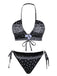 Black 1930s Cashew Flowers Lace-Up Bikini Set, vintage swimsuit, pin-up swimwear - perfect for women who love vintage and retro fashion