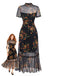 Black 1930s Floral Mesh Ruffle Midi Dress - vintage dress, retro fashion, classic black