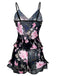 Black 1930s Floral Ruffled V-Neck Pajama Set - vintage fashion, retro style, classic black