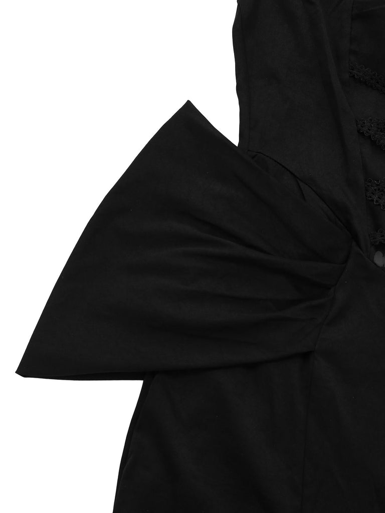 Black 1930s Gothic Lace Halter Mermaid Dress - vintage dress, retro fashion, classic black