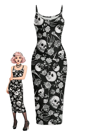 Black 1930s Floral Vintage Classic Dress