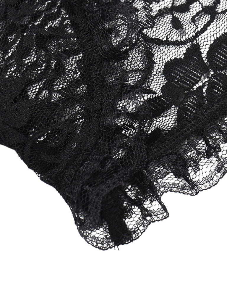Black 1930s Halloween Lace Flare Sleeve Top - vintage fashion, retro style, classic black