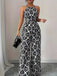 Black 1930s Halter Abstract Print Belted Jumpsuit 6