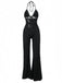 She finds her 1930s story in this Black 1930s Halter Lace Bell-Bottom Jumpsuit