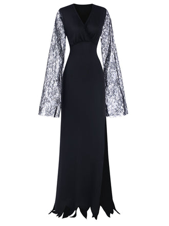 Black 1930s Lace Sleeve Floor Length Dress, vintage dress, retro fashion, lace detail - perfect for women who love vintage and retro fashion