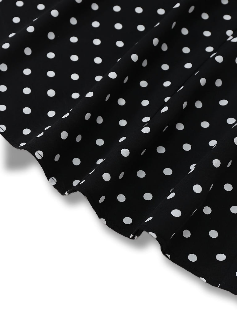 Black 1930s Lace Trim Polka Dot Dress - vintage dress, retro fashion, classic black