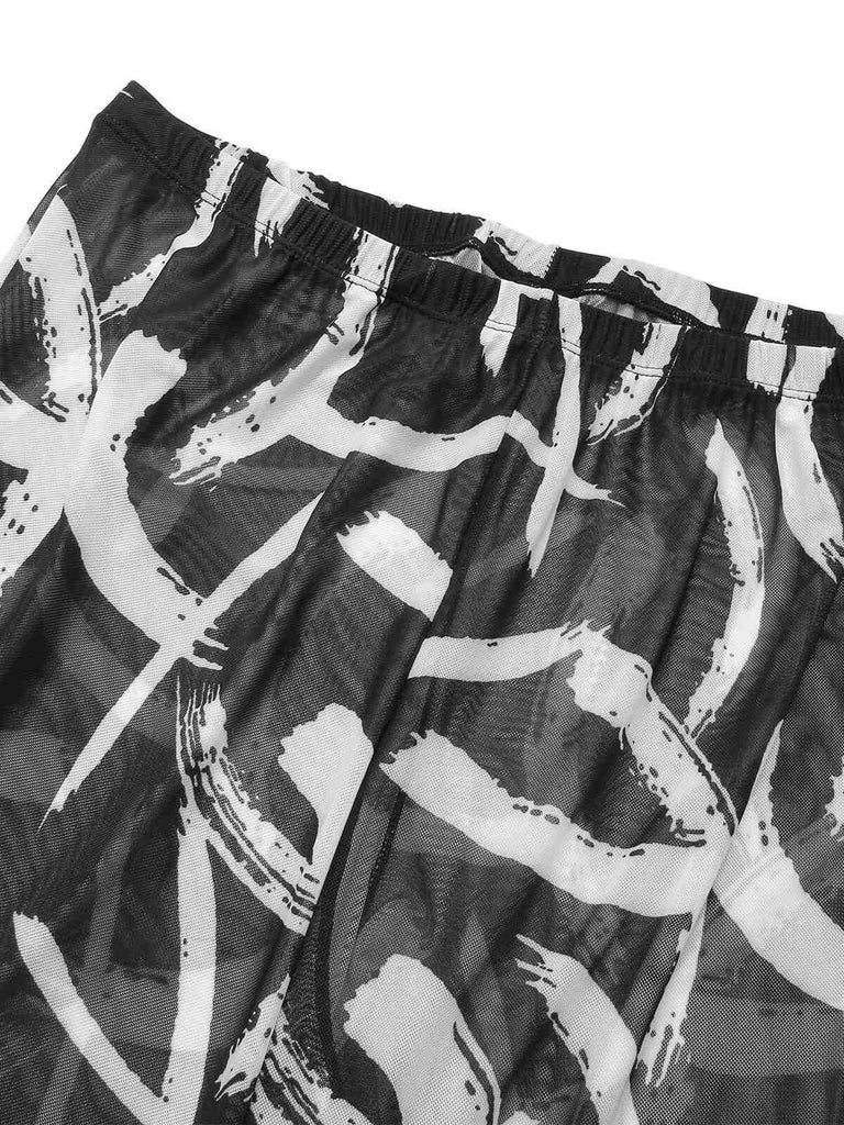 [Plus Size] Black 1930s Random Strokes Sheer Pants, vintage fashion, retro style - perfect for women who love vintage and retro fashion