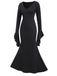 Black 1930s Sold Batwing Cuffs Fishtail Dress, vintage dress, retro fashion - perfect for women who love vintage and retro fashion