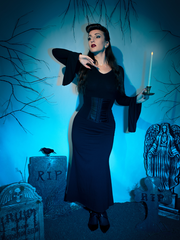 Black 1930s Sold Batwing Cuffs Fishtail Dress - vintage dress, retro fashion, classic black