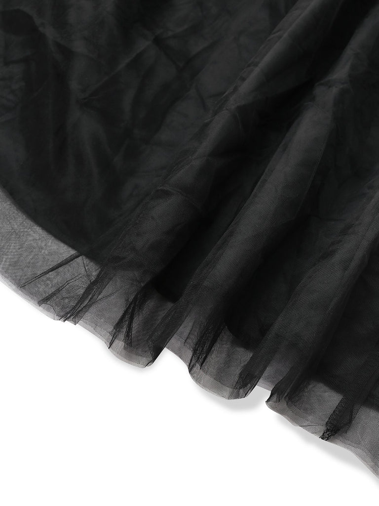 Black 1930s Solid 3D Feather Mesh Dress - vintage dress, retro fashion, classic black