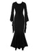 Black 1930s Solid Batwing Lace-Up Fishtail Dress, vintage dress, retro fashion, lace detail - perfect for women who love vintage and retro fashion