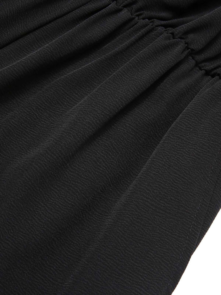 Black 1930s Solid Ruffle Sleeves Belted Jumpsuit, vintage romper, retro jumpsuit - perfect for women who love vintage and retro fashion