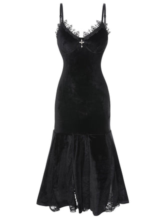 She slips into this Black 1930s Spaghetti Strap Cross Lace Dress and suddenly it's a 1930s daydream