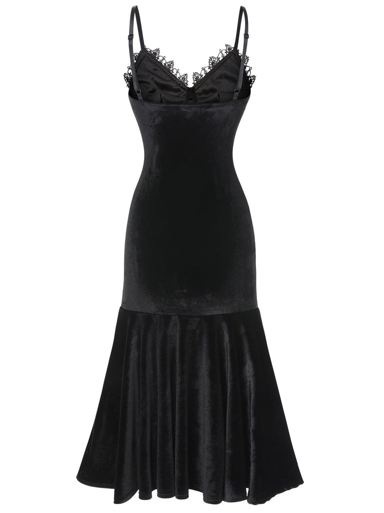 Black 1930s Spaghetti Strap Cross Lace Dress: where 1930s romance meets her modern spirit