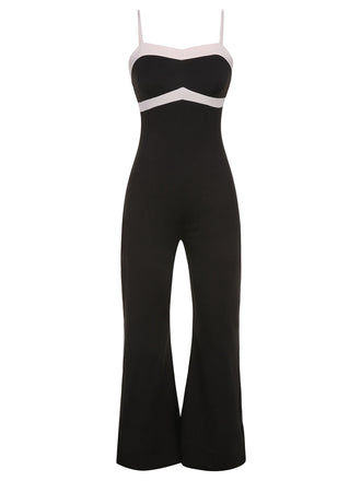 She finds her 1930s story in this Black 1930s Spaghetti Straps Colorblock Jumpsuit