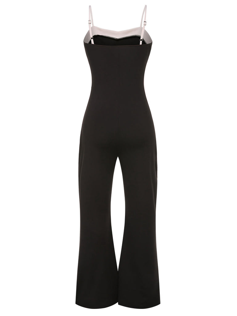 Black 1930s Spaghetti Straps Colorblock Jumpsuit, vintage romper, retro jumpsuit - perfect for women who love vintage and retro fashion