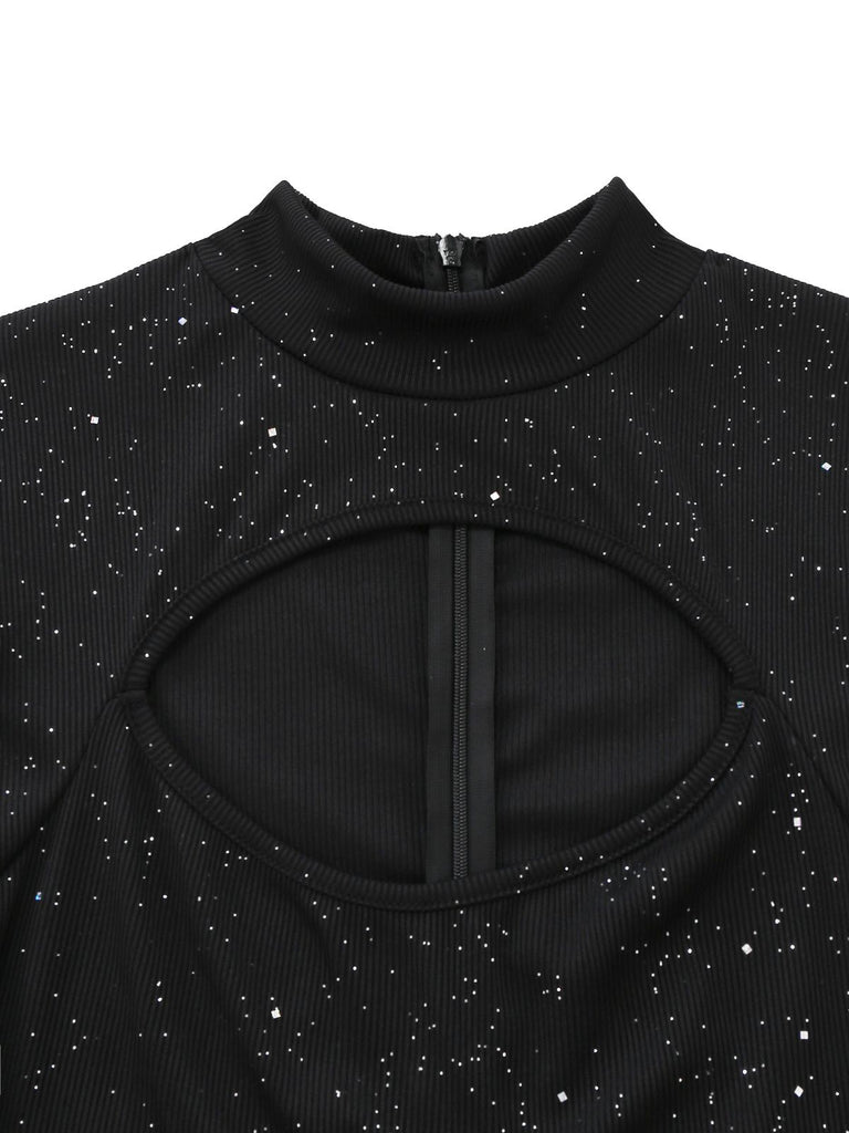 Black 1930s Sparkly Cutout Jumpsuit with Cape - vintage jumpsuit, retro fashion, classic black