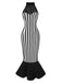 Black 1930s Spiderweb Mesh Stripe Fishtail Dress: where 1930s romance meets her modern spirit