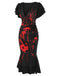Black 1930s V-Neck Blood Handprint Fishtail Dress, vintage dress, retro fashion - perfect for women who love vintage and retro fashion