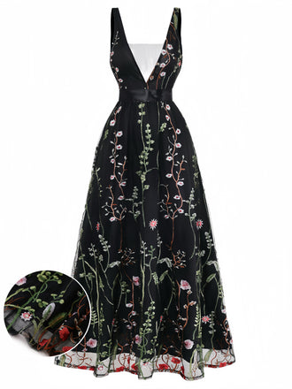 Black 1930s V Neck Vintage Dress