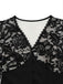 Black 1930s V-Neck Floral Lace Fishtail Dress - vintage dress, retro fashion, classic black