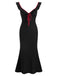 Black 1930s V-Neck Ruffled Knitted Mermaid Dress - vintage dress, retro fashion, classic black