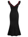 Black 1930s V-Neck Ruffled Knitted Mermaid Dress - vintage dress, retro fashion, classic black
