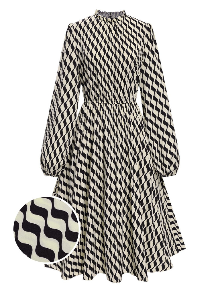 Black 1940s Balloon Sleeve Pleated Chevron Dress, vintage dress, retro fashion - perfect for women who love vintage and retro fashion